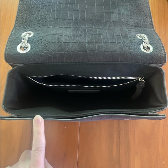 Brandon Blackwood Black Suede Standard Sophia Bag, Silver Hardware, Croc Effect - Picture 8 of 13